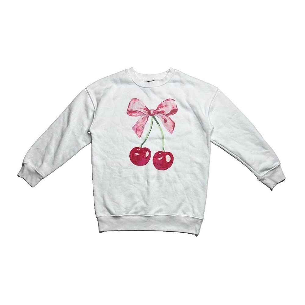 Cherry Bow Crewneck Art Class Girls Sweatshirt White Size L 10/12